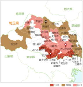埼玉県聖火リレールートの地図