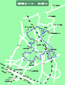 市川市コミュニティバス北東部ルートの循環右回りのマップ