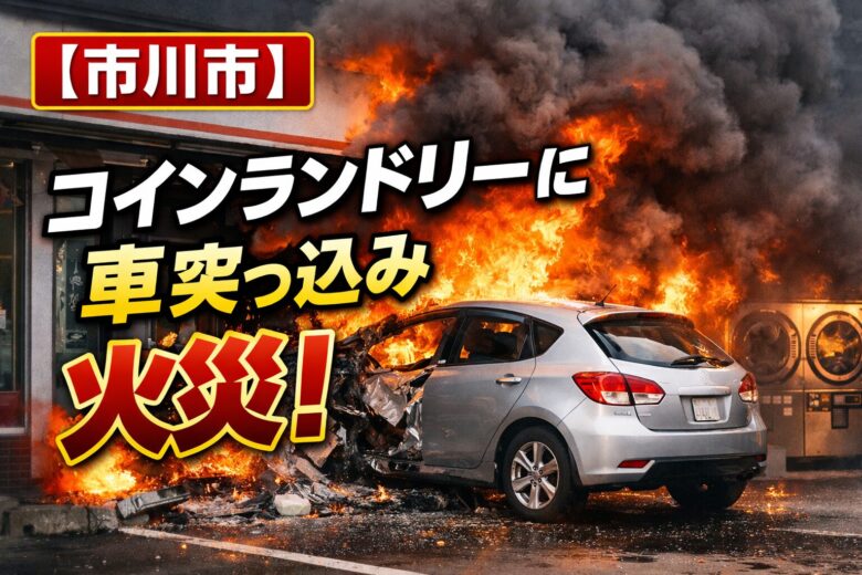 【市川市】コインランドリーに車突っ込み火災発生 高齢ドライバー事故で全焼