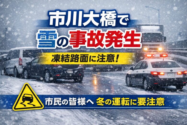 市川大橋で雪による事故発生|凍結路面に注意、市川市民へ注意喚起