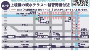 【上境橋の親水テラス(鬼越1丁目1番地先)】から【新菅野橋付近(東菅野2丁目23番地先)】までのマップ