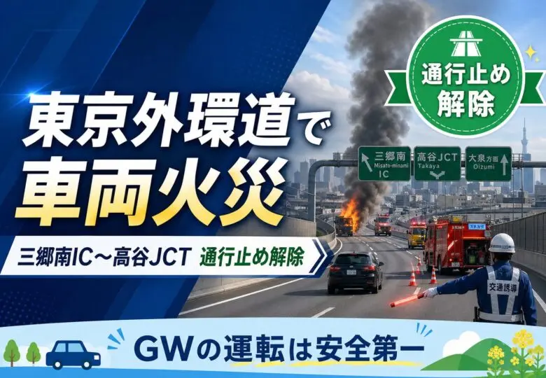 東京外環道で車両火災｜三郷南IC〜高谷JCTの通行止めは解除【2026年5月1日】