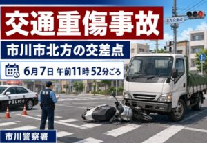 市川市北方の交差点で交通重傷事故｜原付バイク運転者がけが【2026年6月7日】