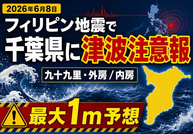 フィリピン地震で千葉県に津波注意報|九十九里・外房と内房で最大1m予想【2026年6月8日】